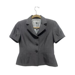 Tahari Arthur S. Levine Short Sleeve Gray Cropped Peplum Blazer 6P